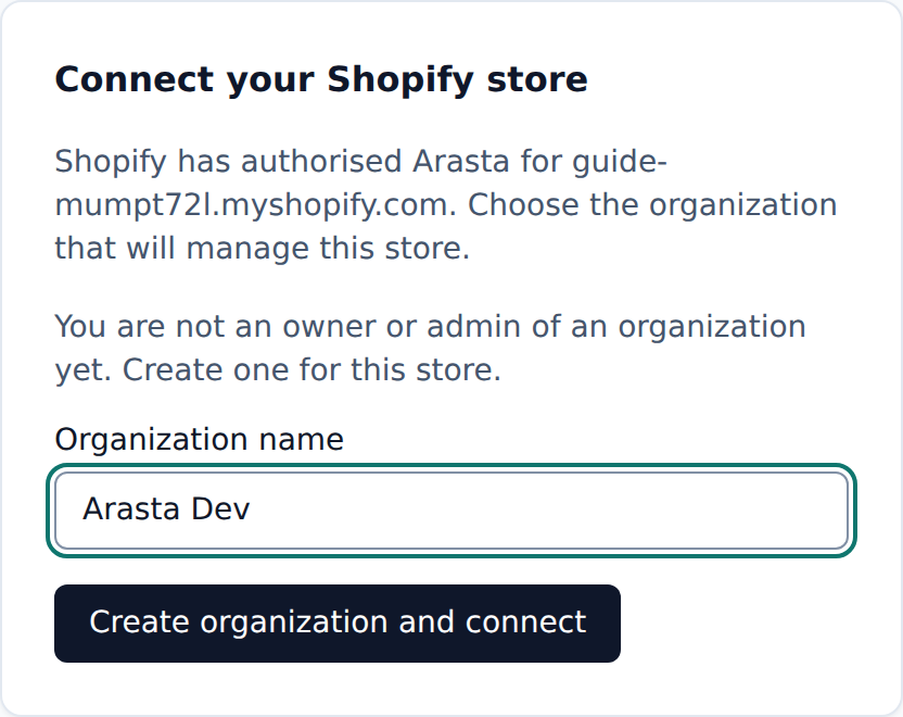 The Connect your Shopify store screen after approving the app in Shopify